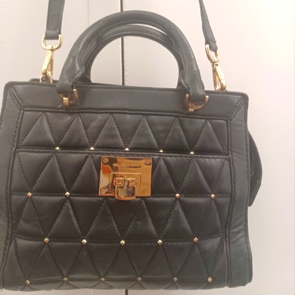 Vintage Michael Kors women genuine leather crossbody satchel studded handbag